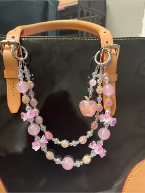 Pink Beaded Apple Purse Charm | Crystal Bag Charm |  Pink Apple Bag Accessory